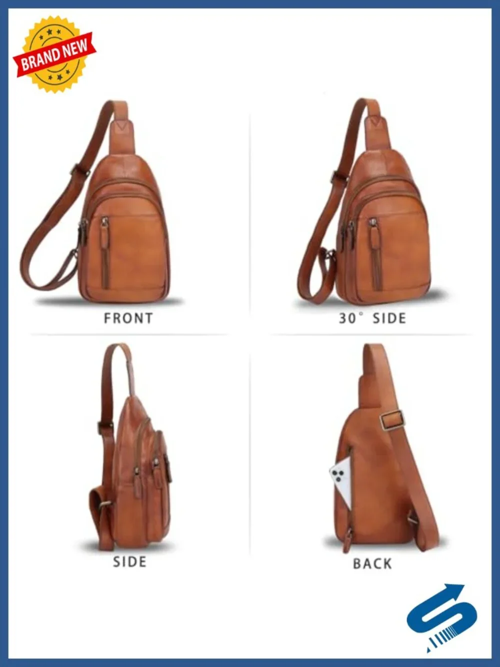 Genuine Cow Leather Sling Bag Crossbody Backpack Vintage Design